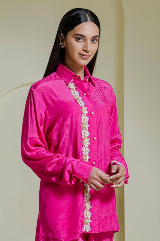 Magenta hand embroidered co-ord set