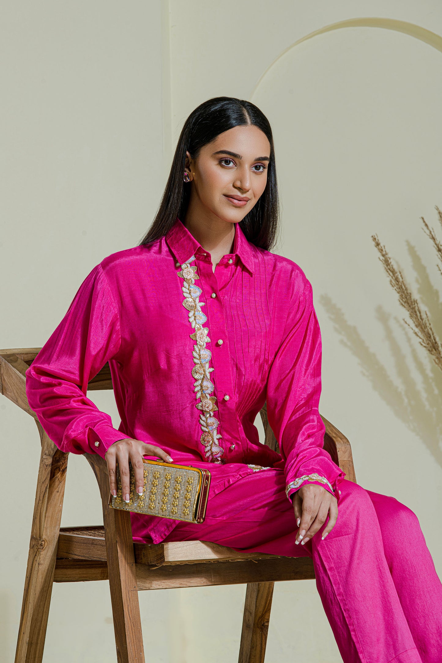 Magenta hand embroidered co-ord set