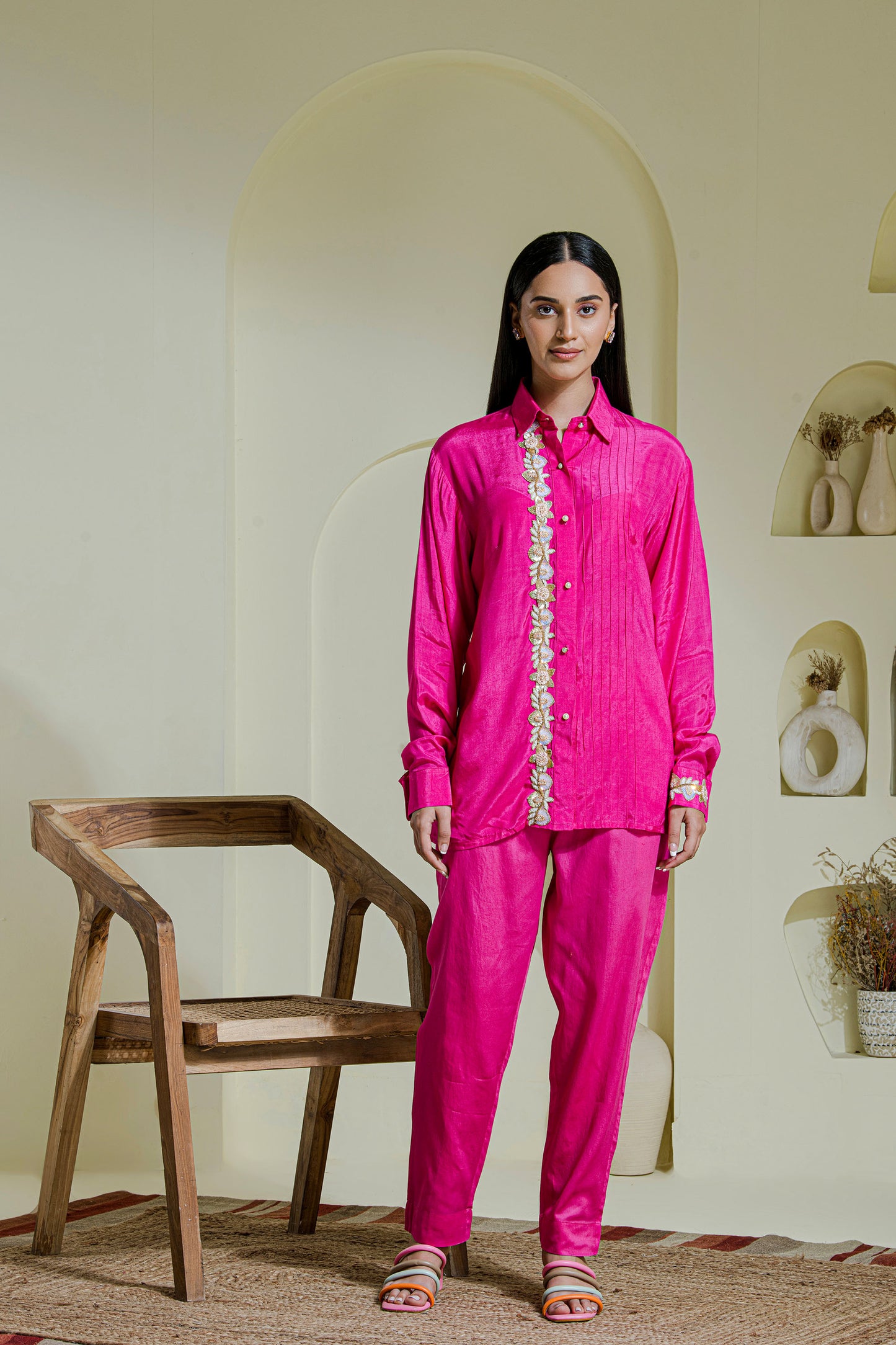 Magenta hand embroidered co-ord set