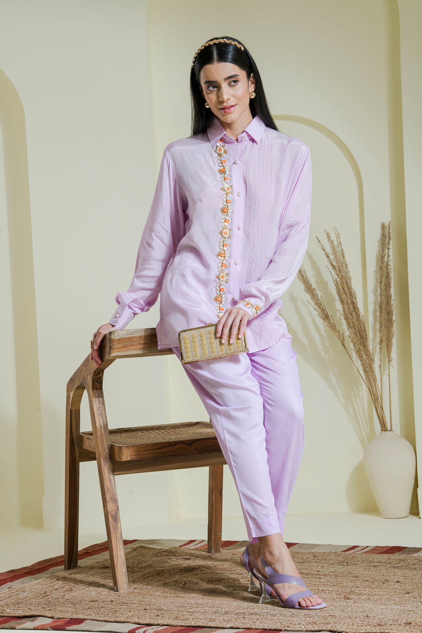 Lilac hand embroidered co-ord set