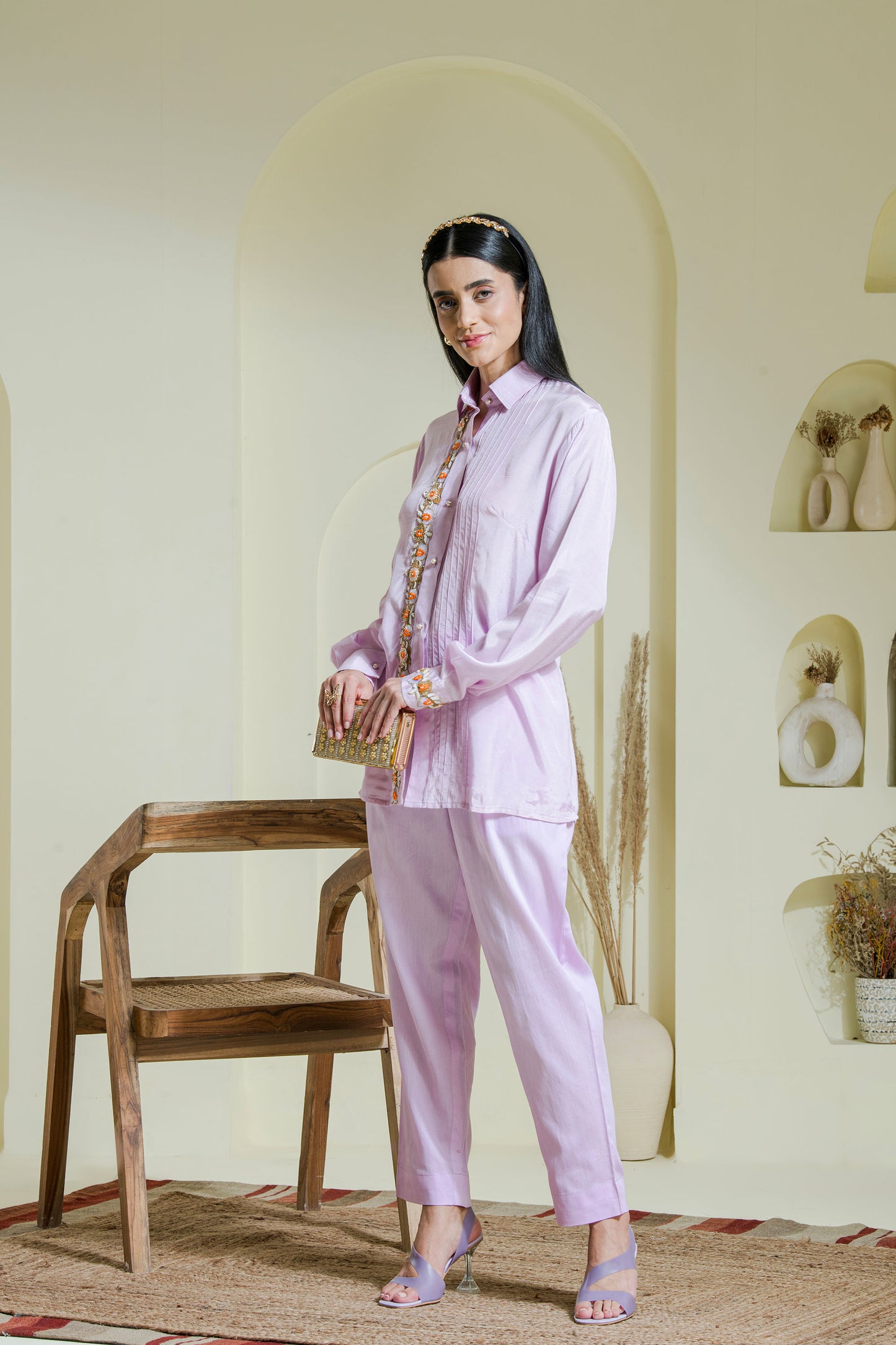 Lilac hand embroidered co-ord set