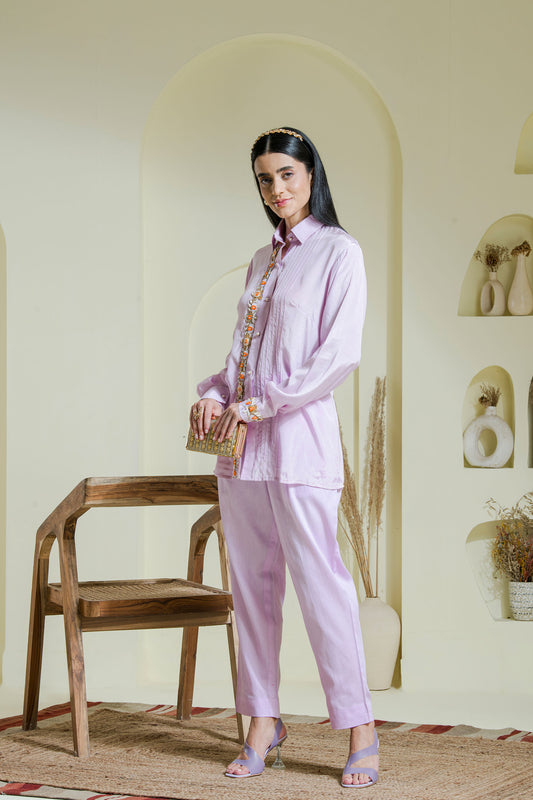 Lilac hand embroidered co-ord set