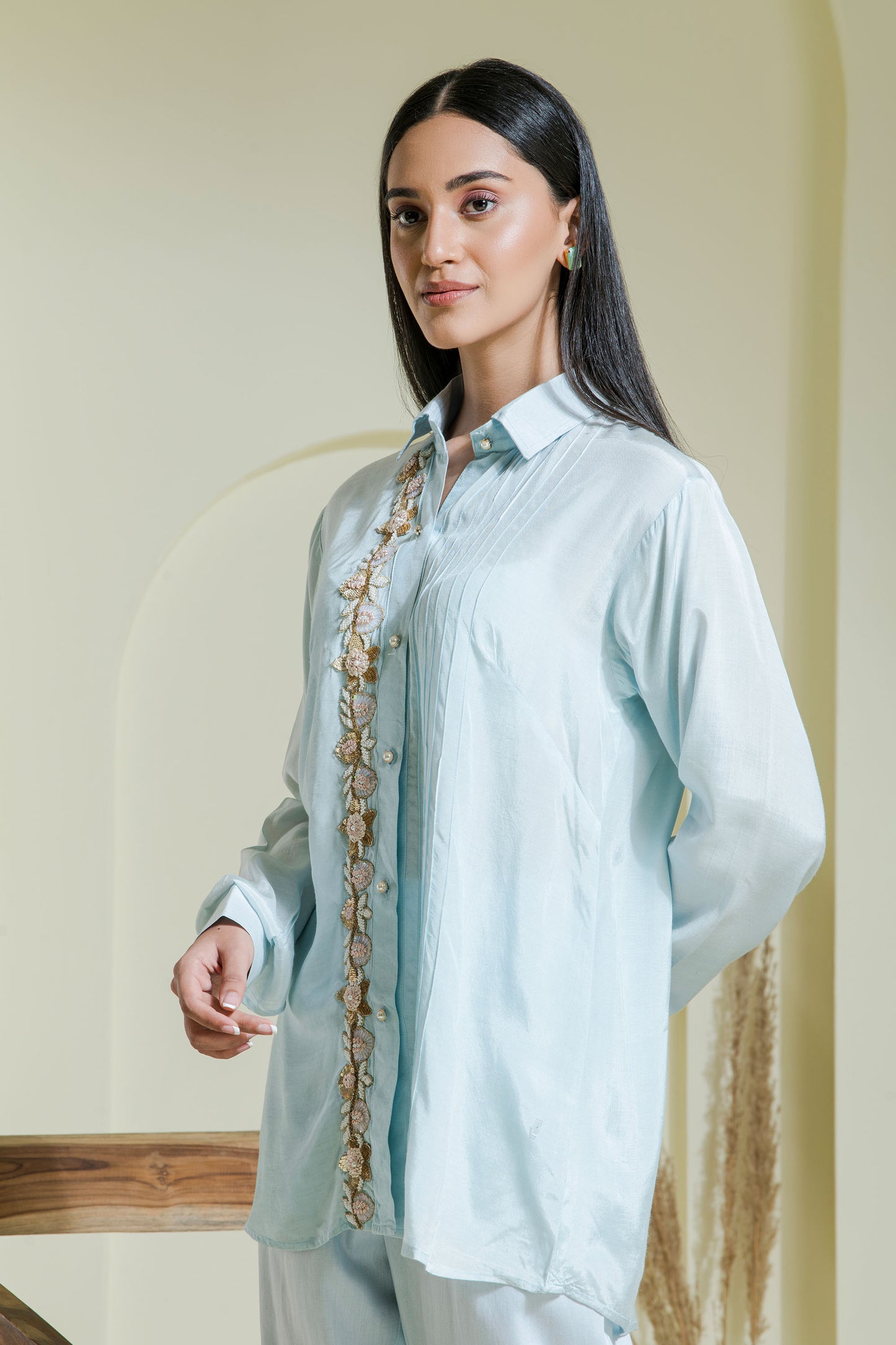 Powder blue hand embroidered co-ord set