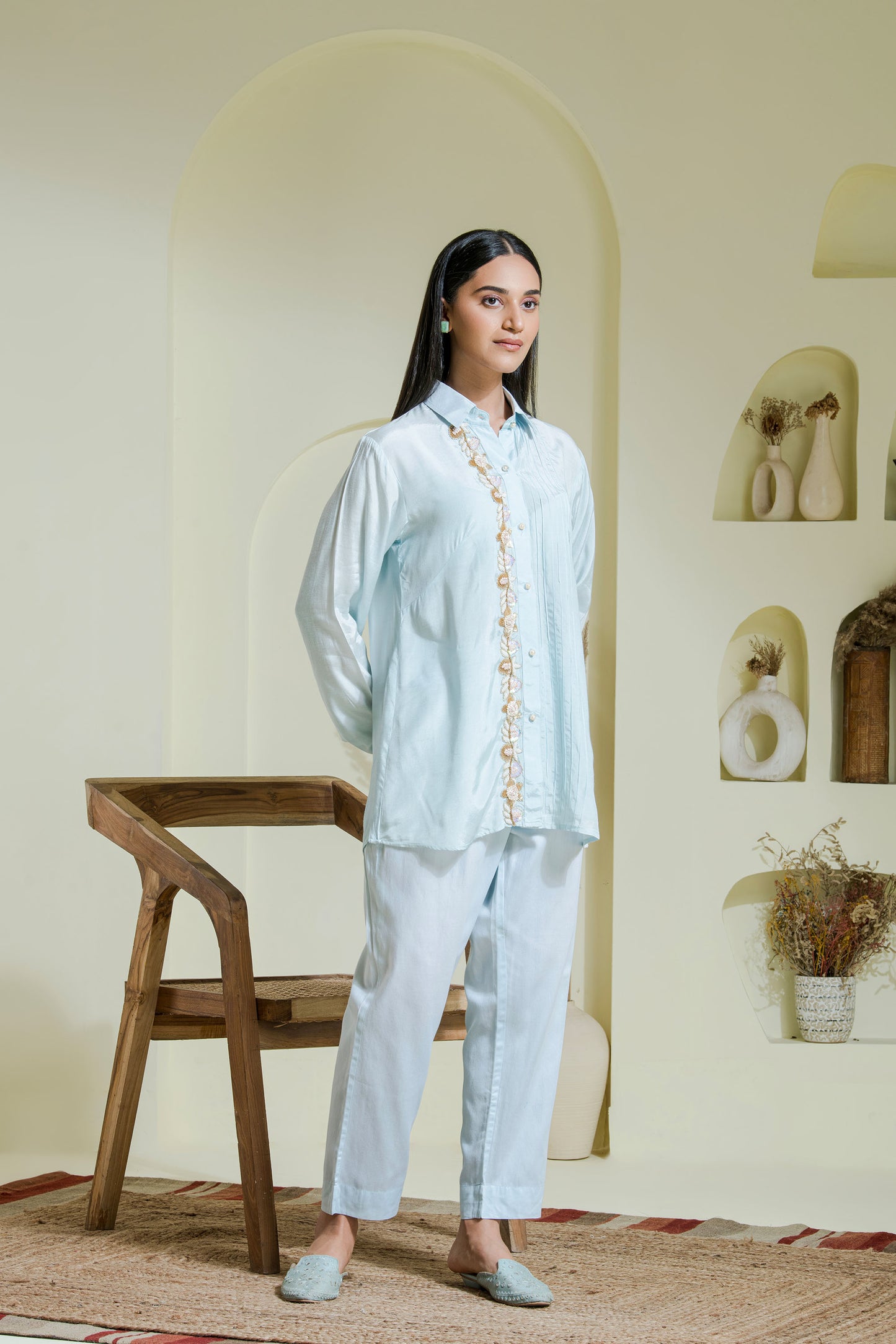 Powder blue hand embroidered co-ord set