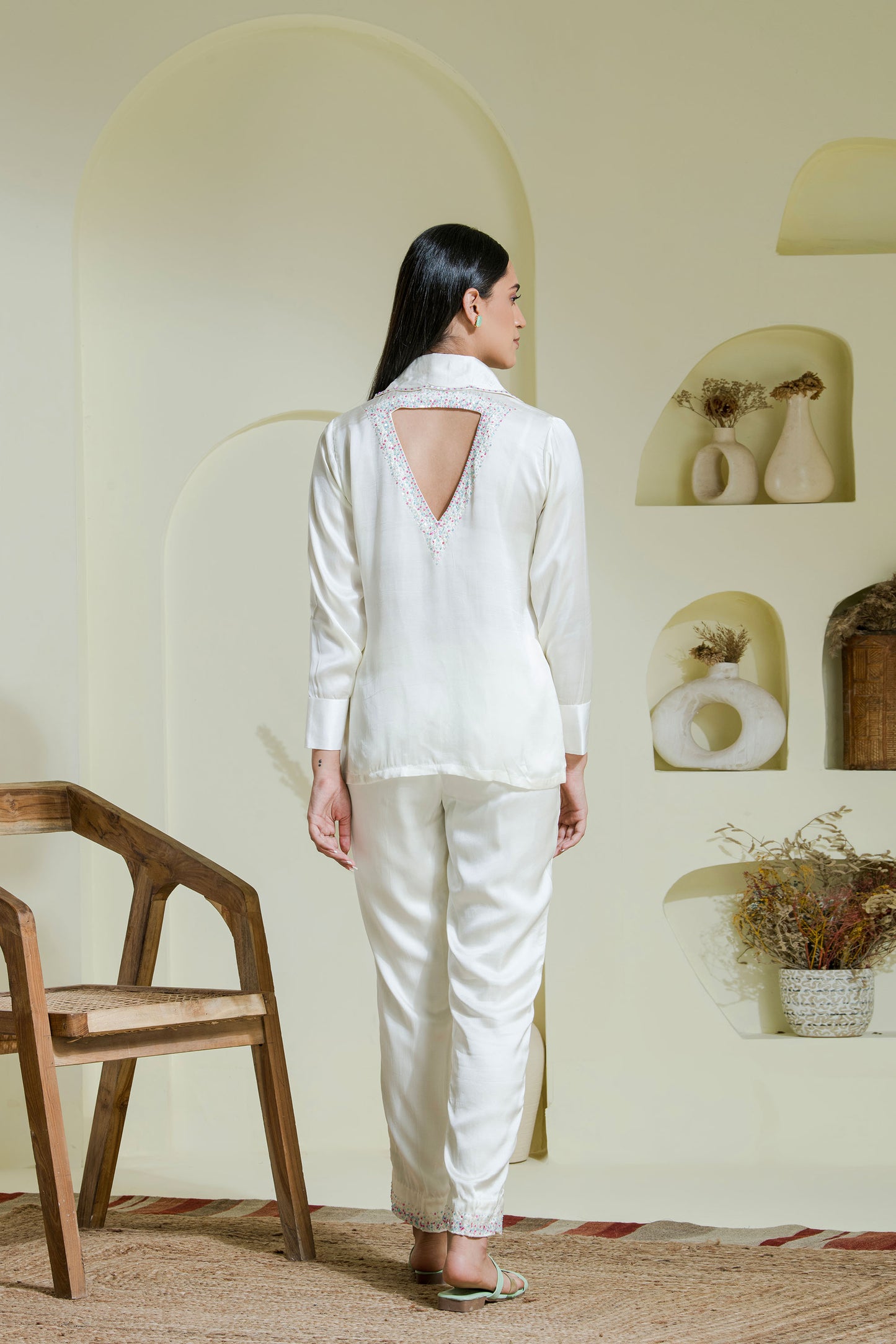 White multi coloured embroidered co-ord set