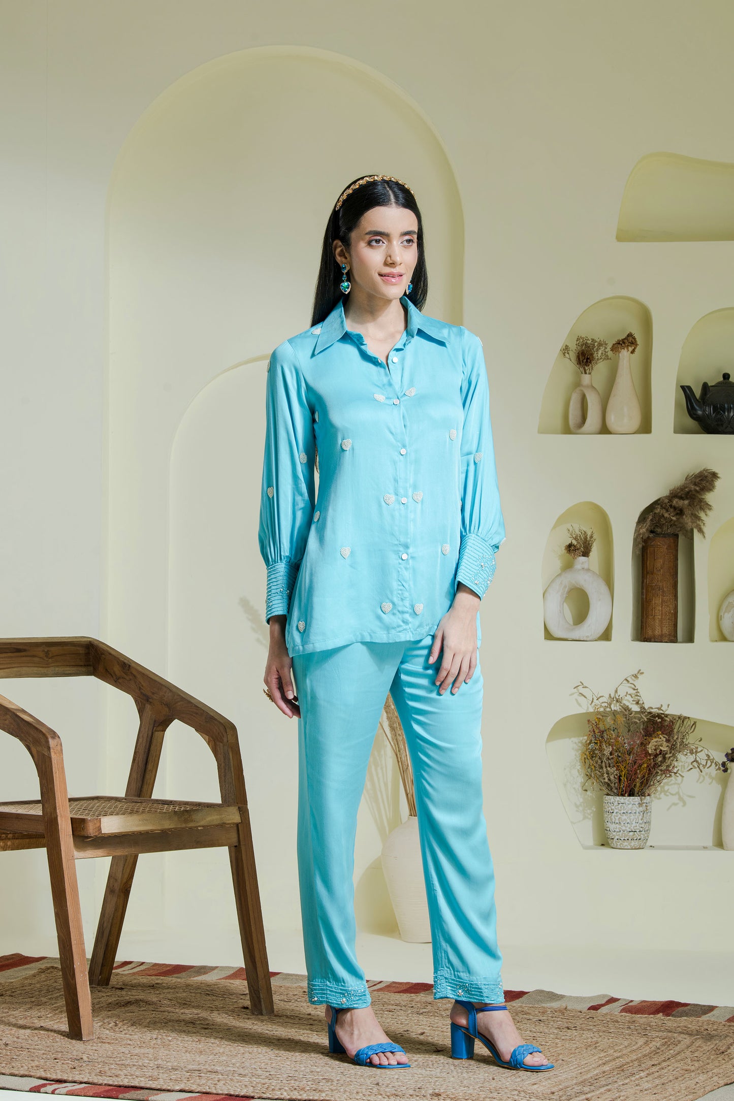 Sky blue heart embroidered co-ord set