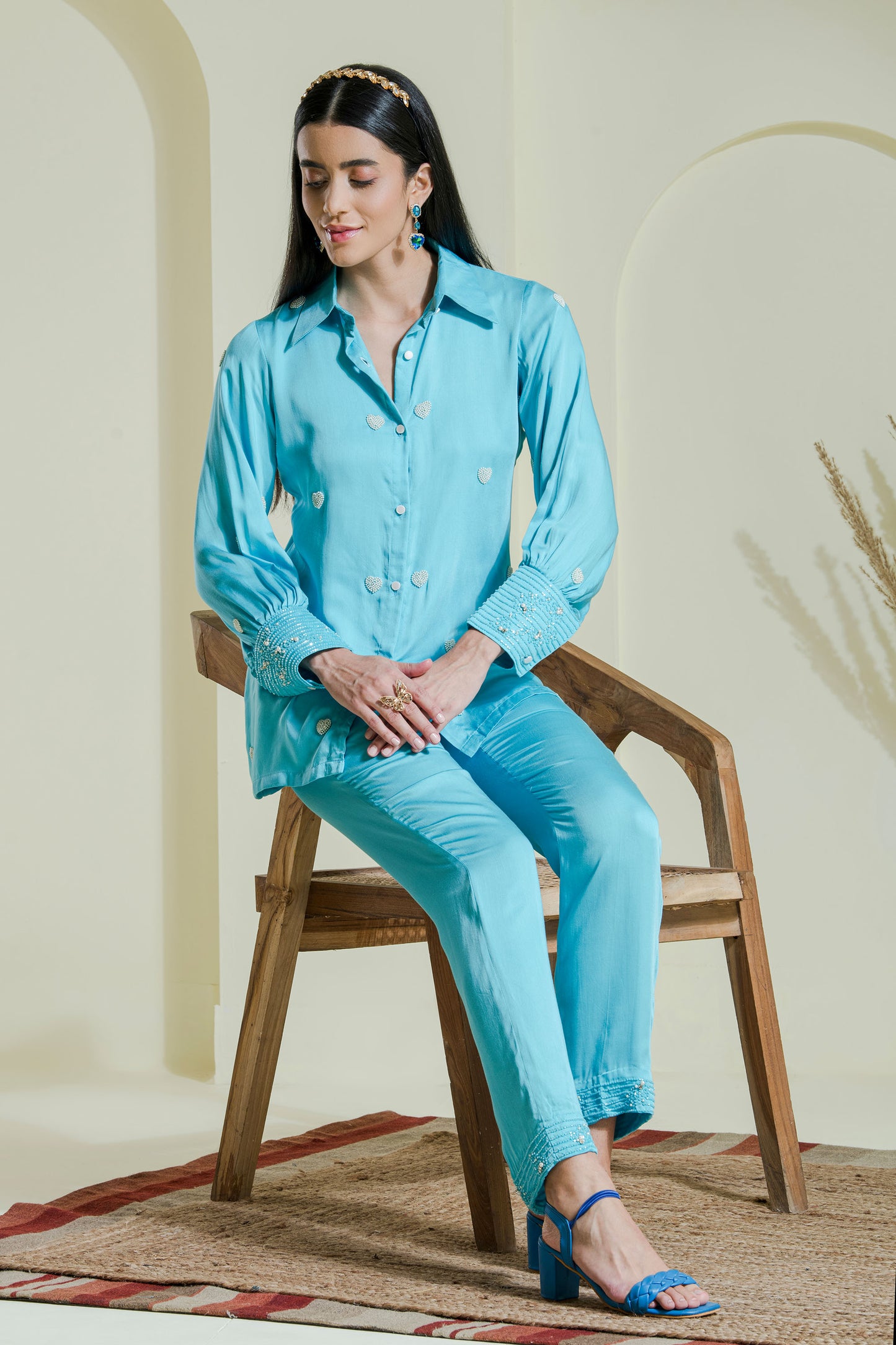 Sky blue heart embroidered co-ord set