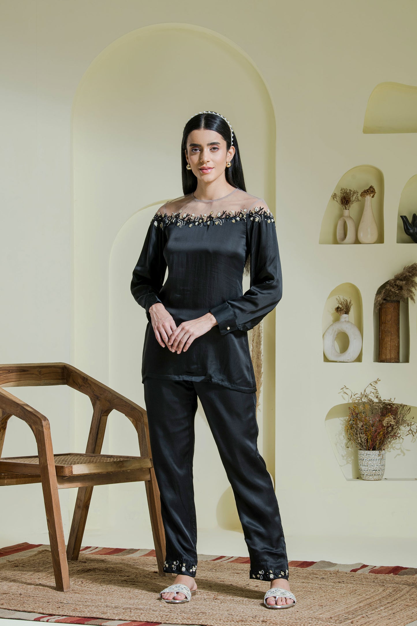 Black embroidered co-ord set