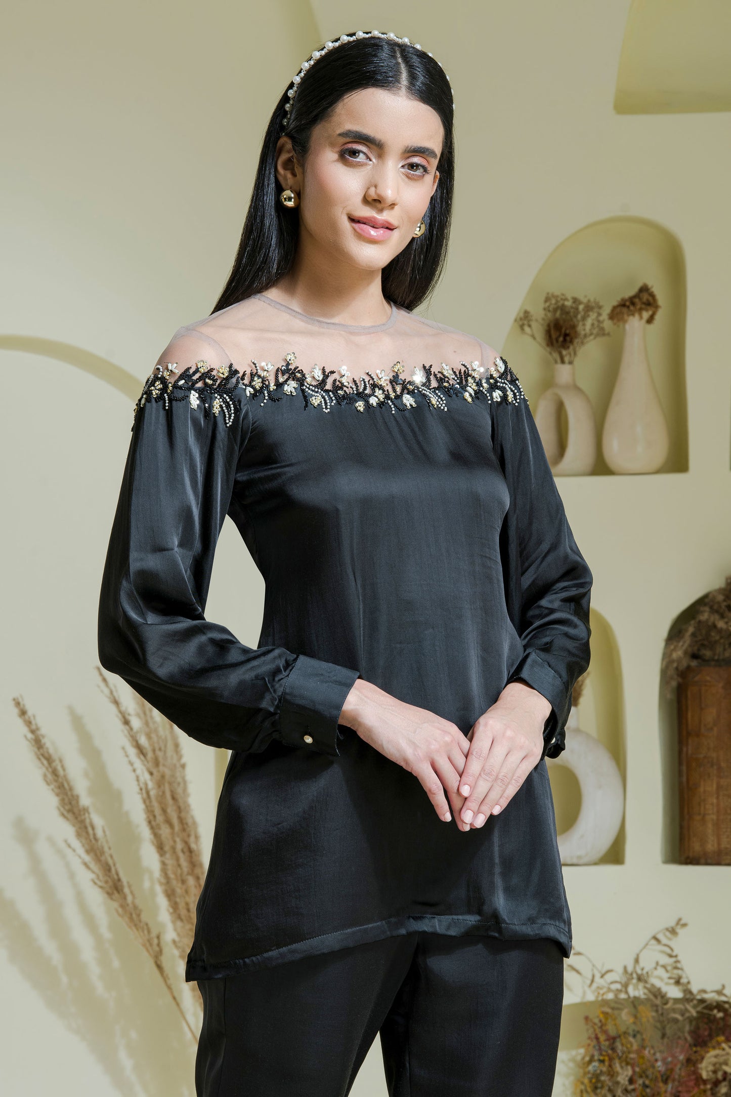 Black embroidered co-ord set