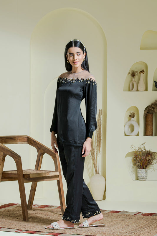 Black embroidered co-ord set
