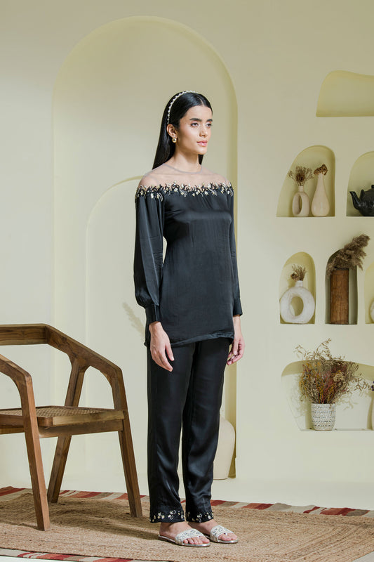 Black embroidered co-ord set