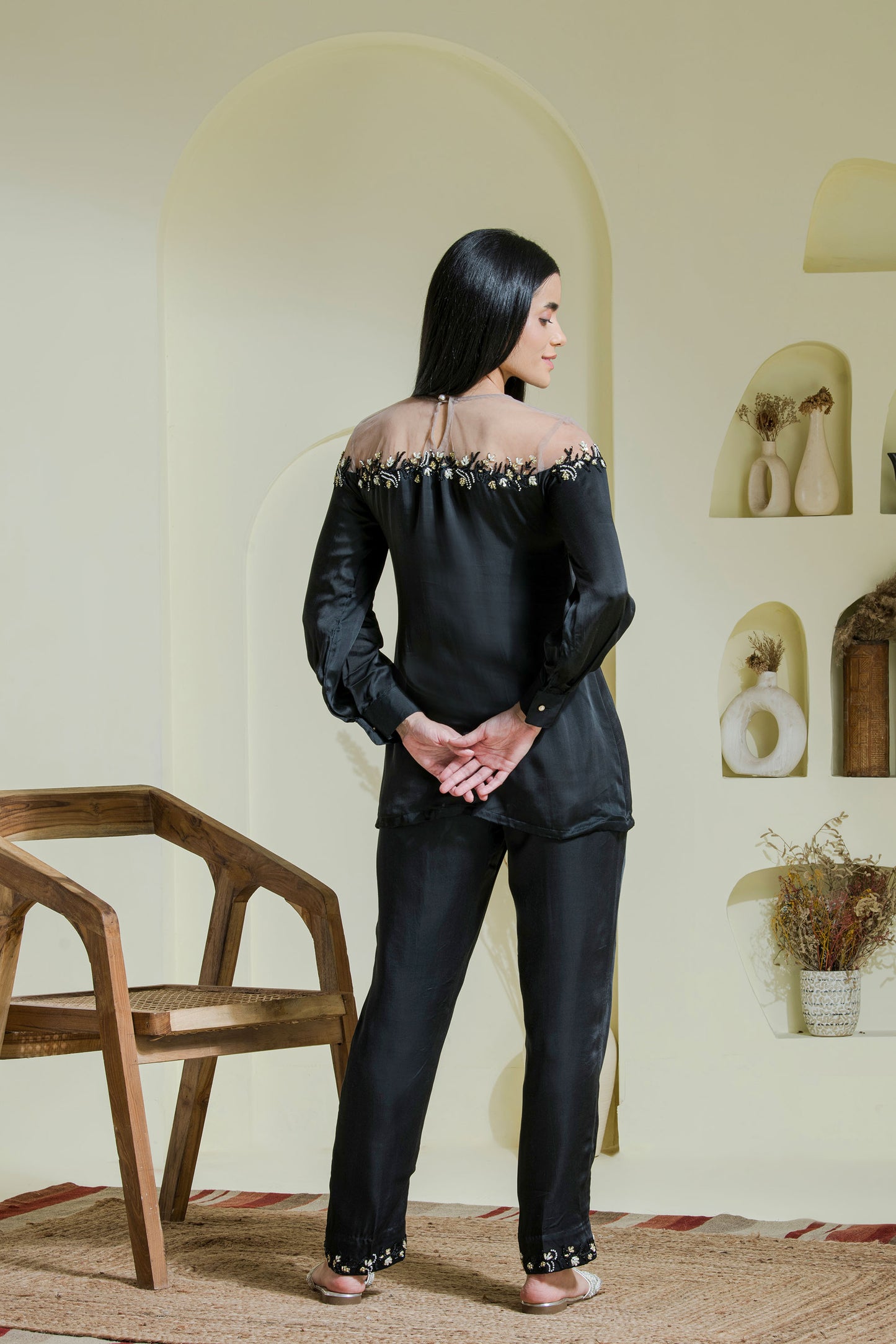 Black embroidered co-ord set