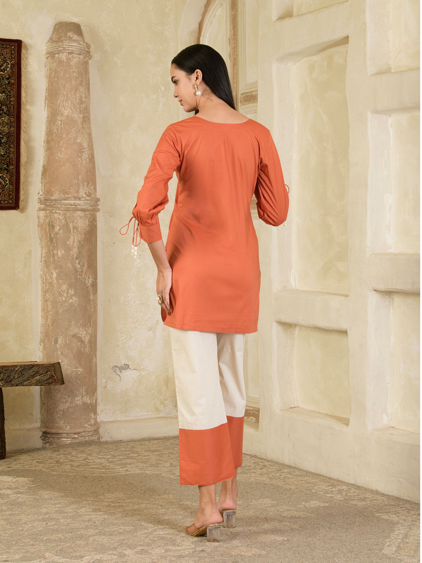 Rust & Beige Hand Embroidered Co-ord ( Set of 2 )