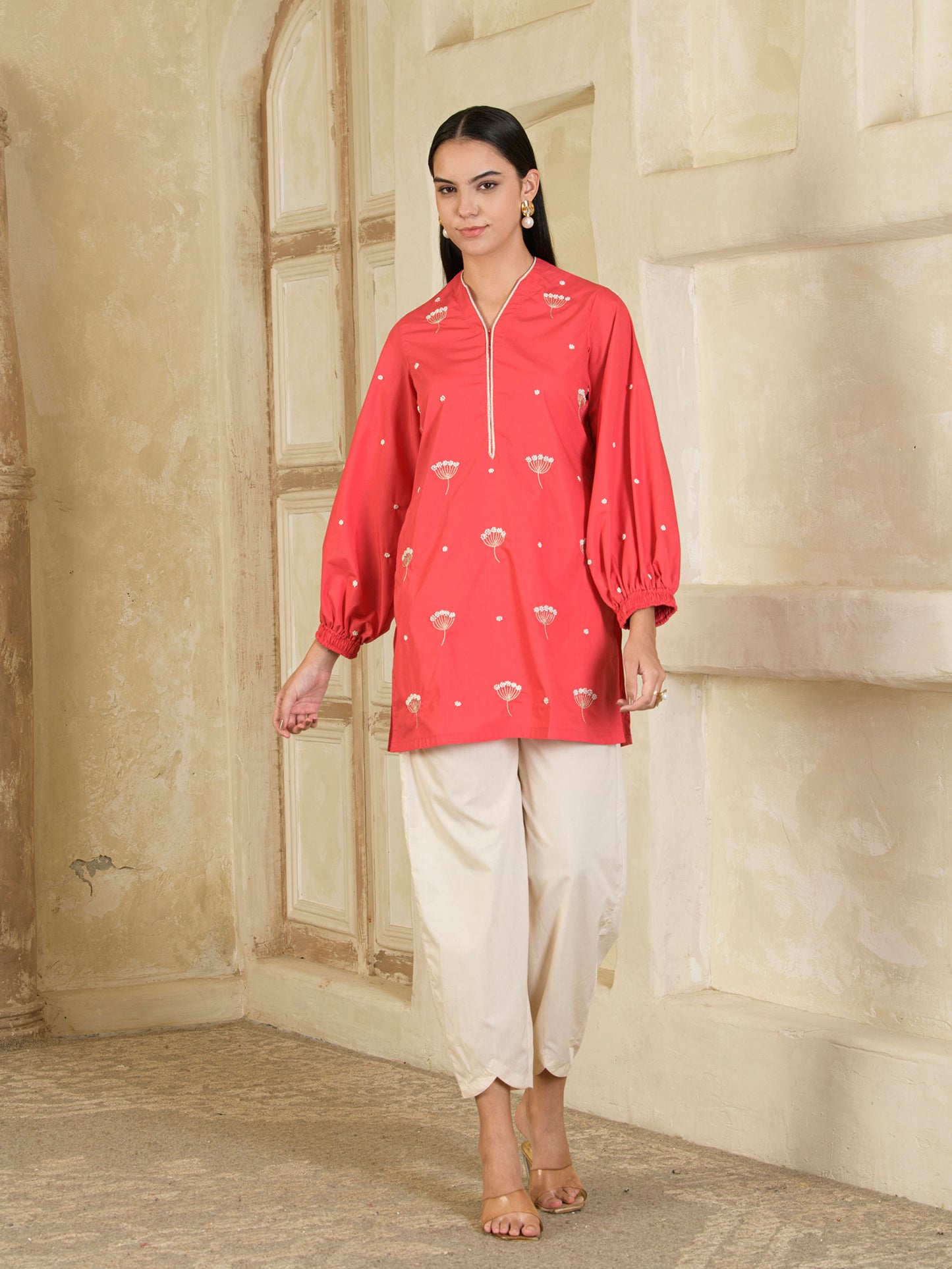 Pink & Beige Hand Embroidered Co-Ord ( Set of 2 )