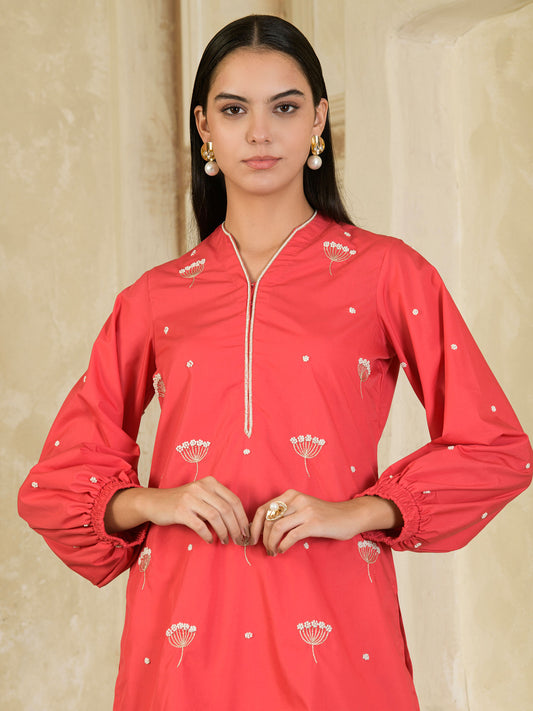 Pink & Beige Hand Embroidered Co-Ord ( Set of 2 )