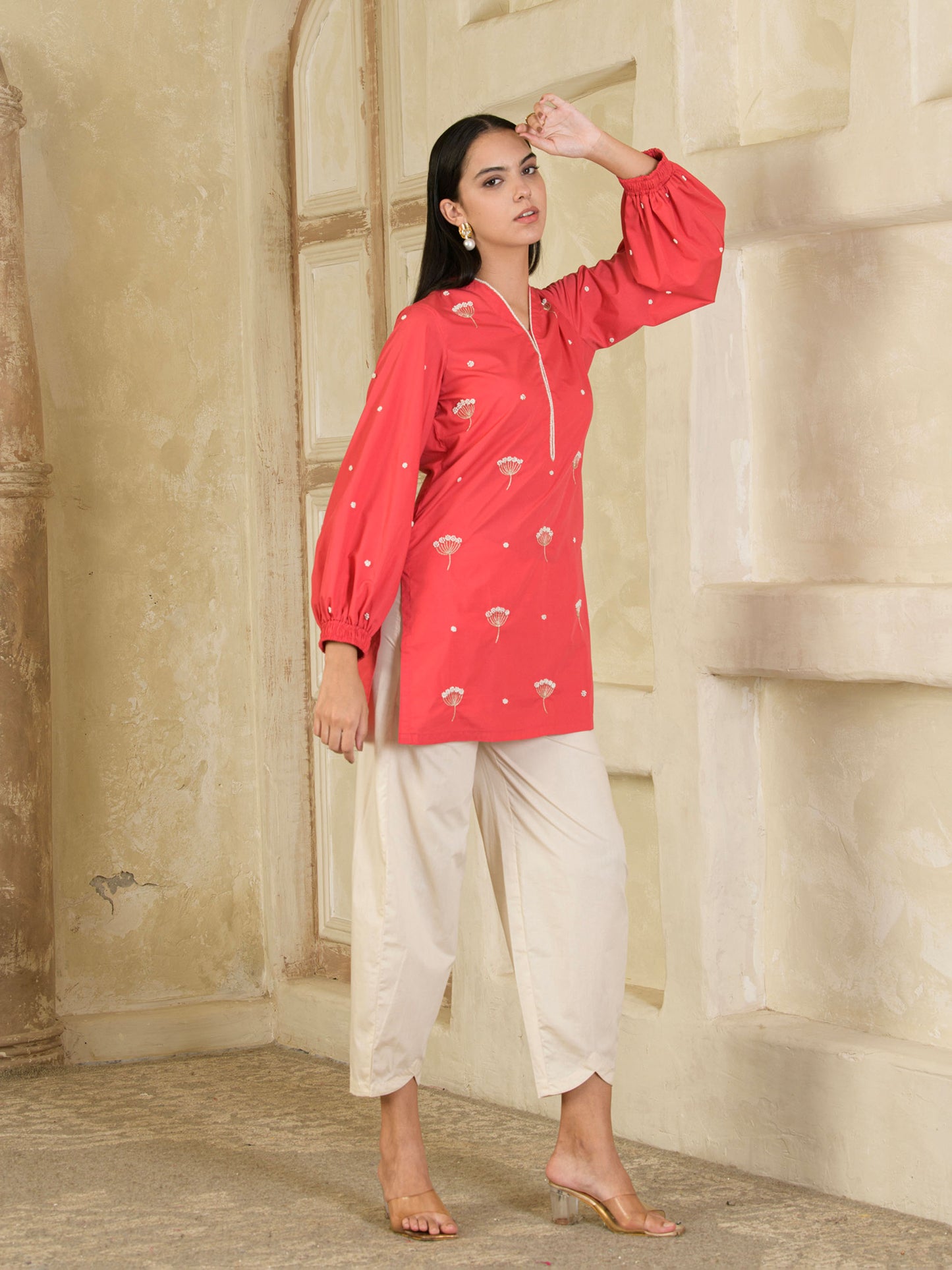 Pink & Beige Hand Embroidered Co-Ord ( Set of 2 )