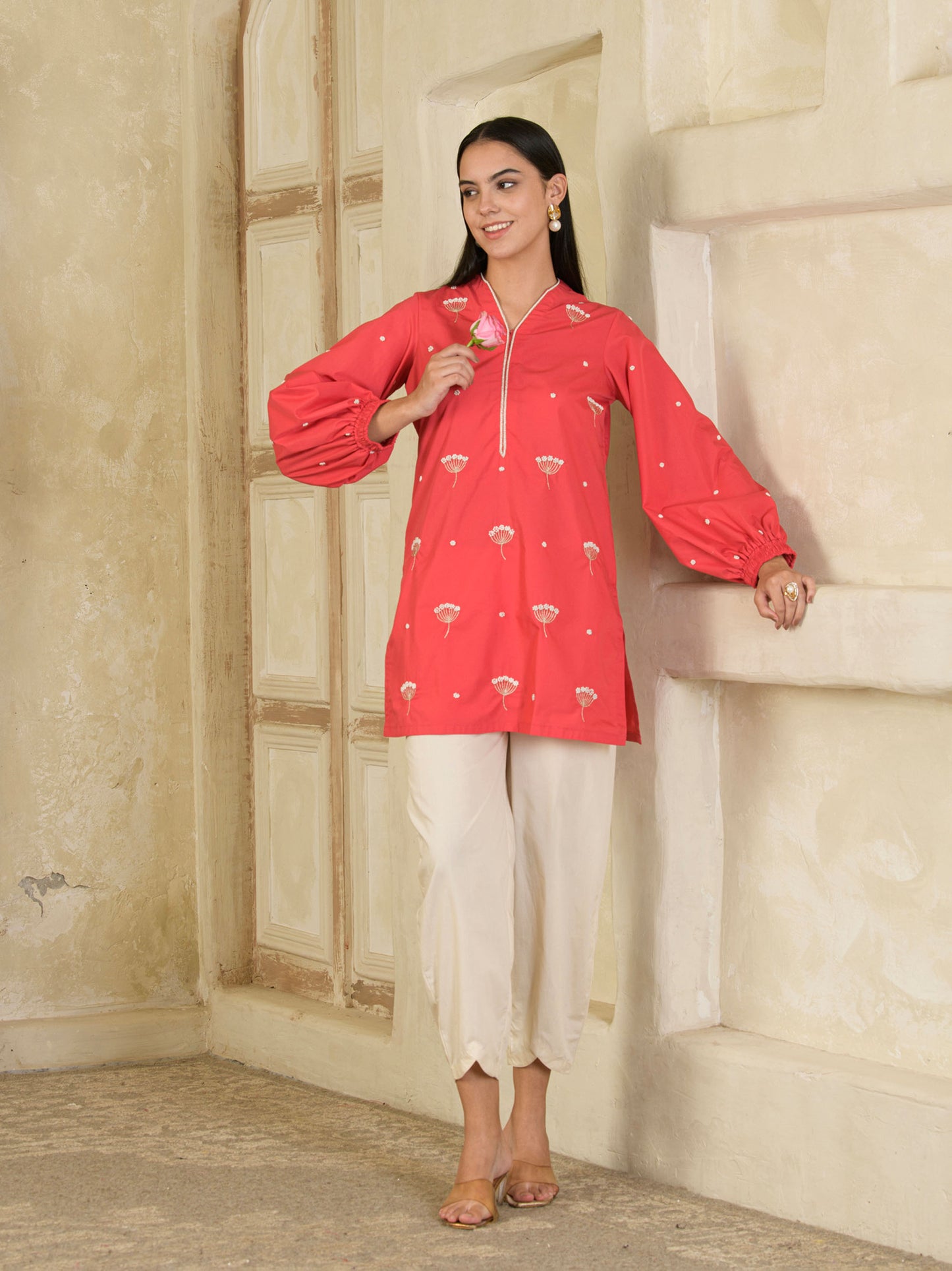 Pink & Beige Hand Embroidered Co-Ord ( Set of 2 )