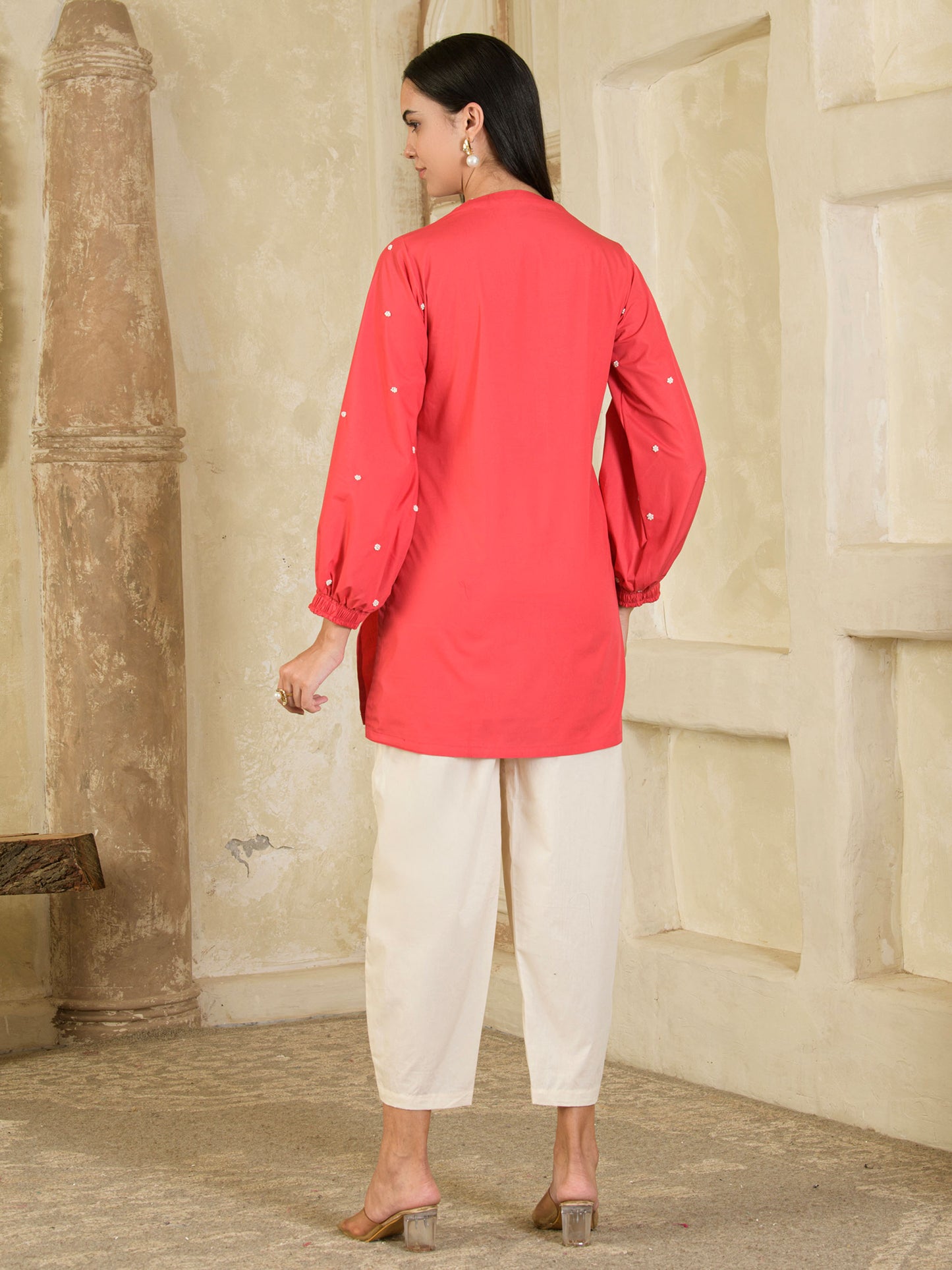 Pink & Beige Hand Embroidered Co-Ord ( Set of 2 )