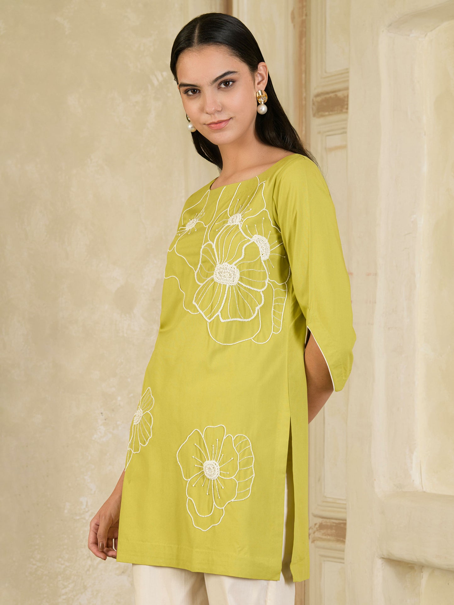 Green & Beige Hand Embroidered Co-ord ( Set of 2 )