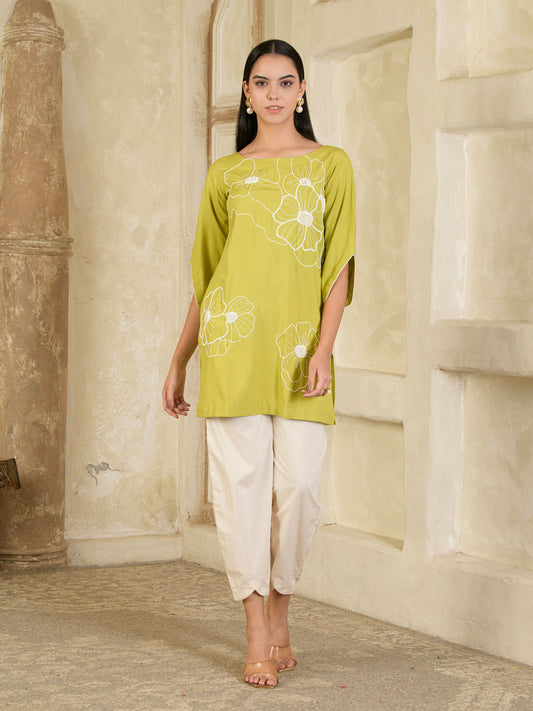 Green & Beige Hand Embroidered Co-ord ( Set of 2 )