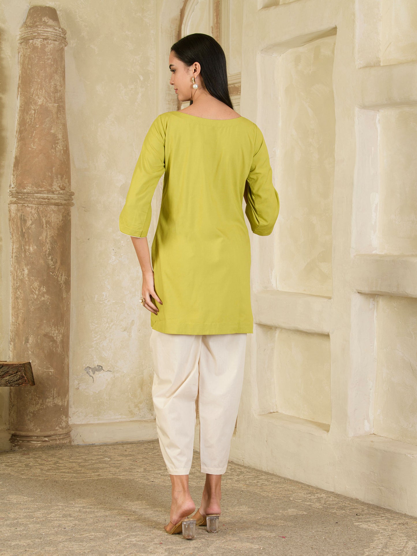 Green & Beige Hand Embroidered Co-ord ( Set of 2 )