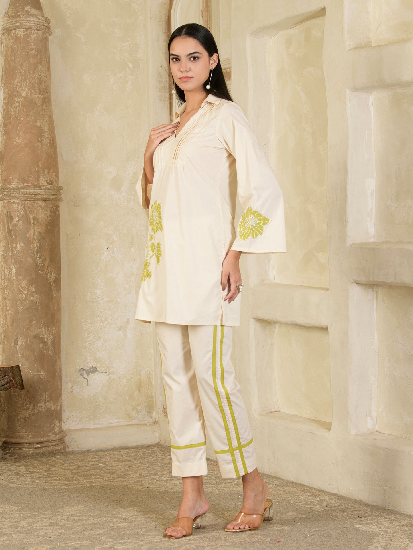 Beige Hand Embroidered Co-ord ( Set of 2 )