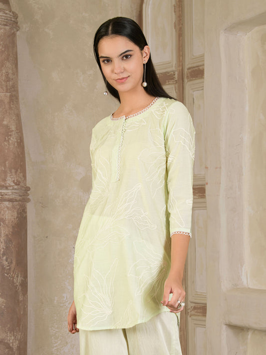 Pastel Green Embroidered Chanderi Co-ord ( Set of 2 )