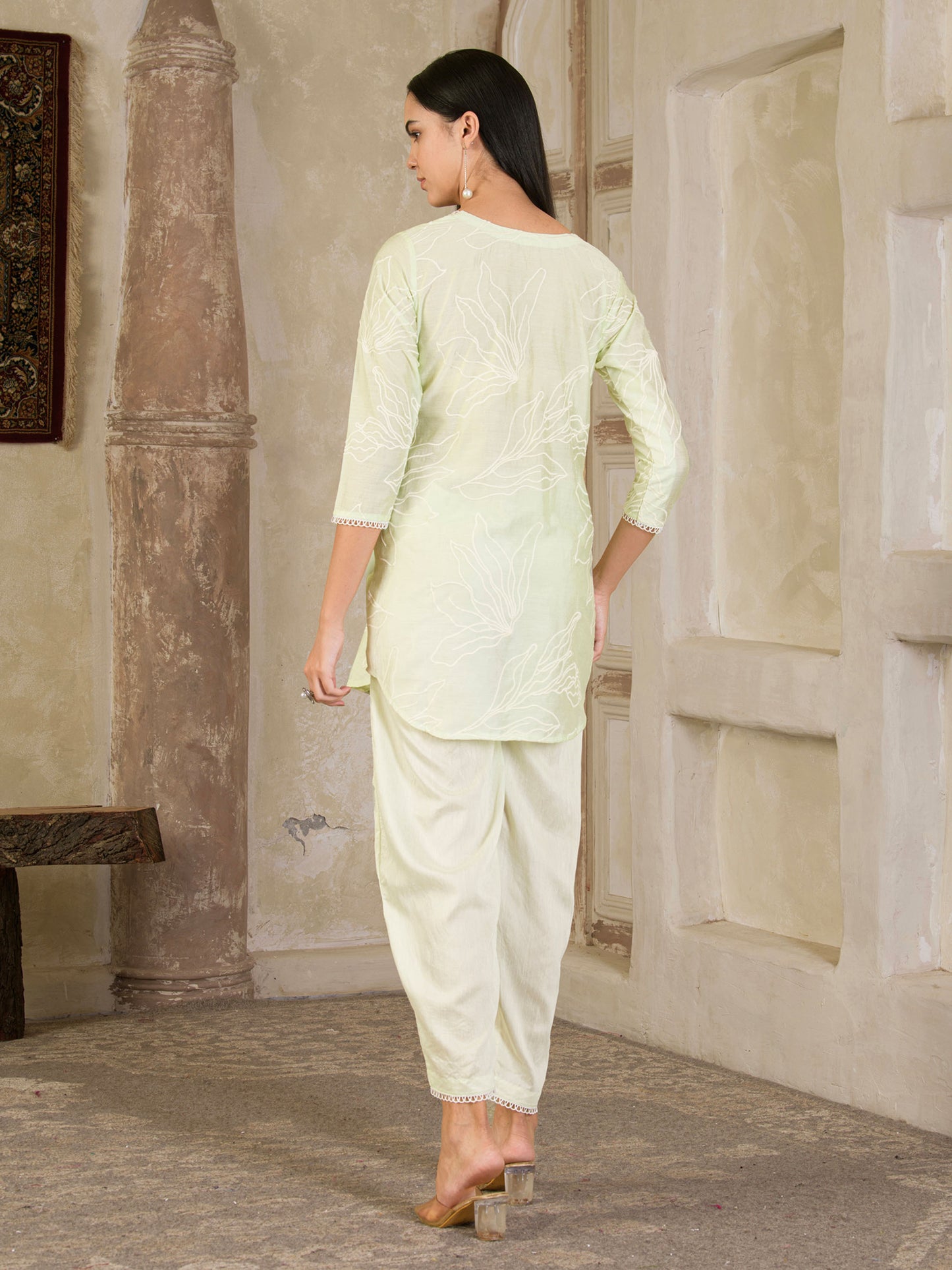 Pastel Green Embroidered Chanderi Co-ord ( Set of 2 )
