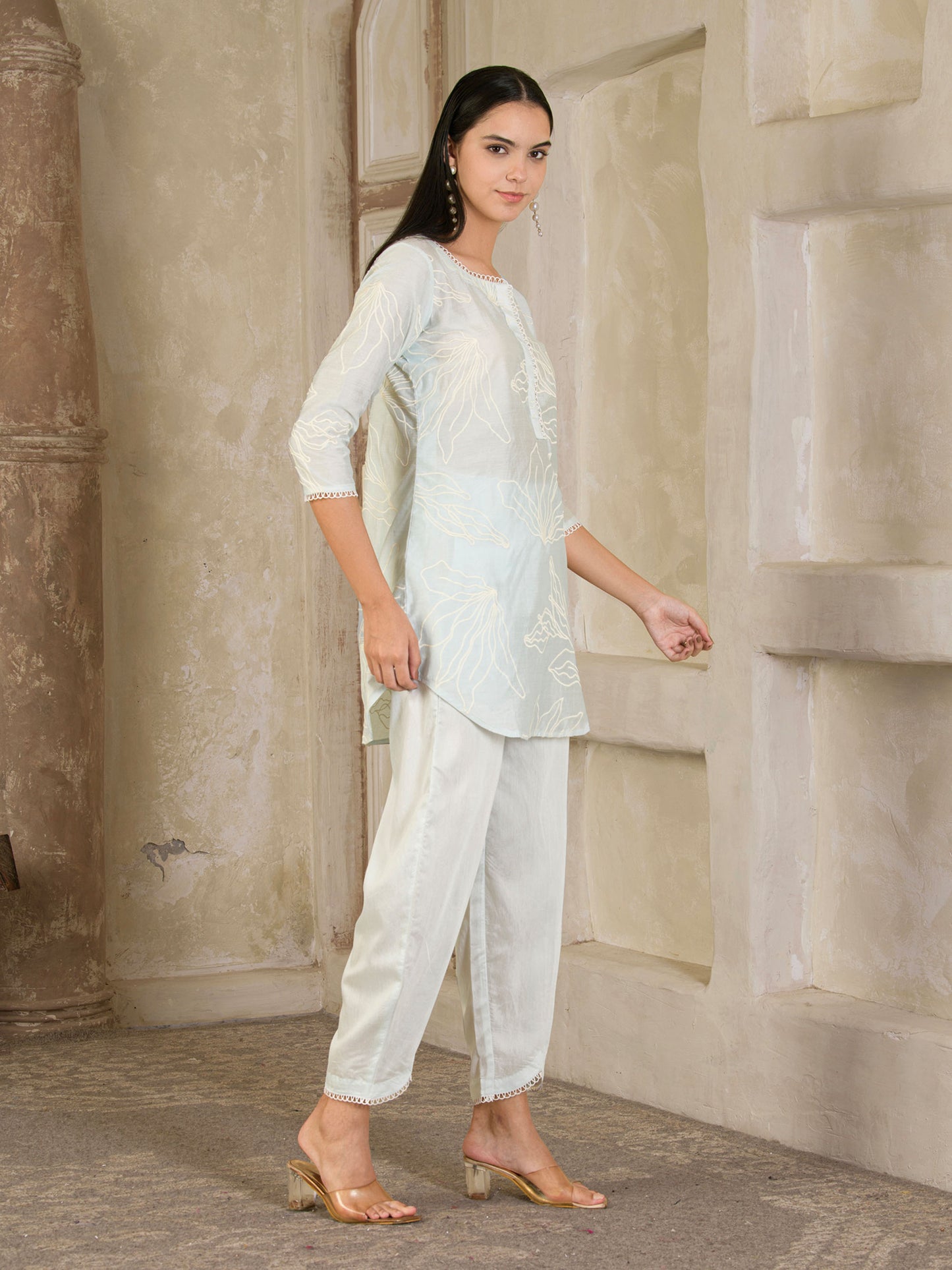 Pastel Blue Embroidered Chanderi Co-ord ( Set of 2 )