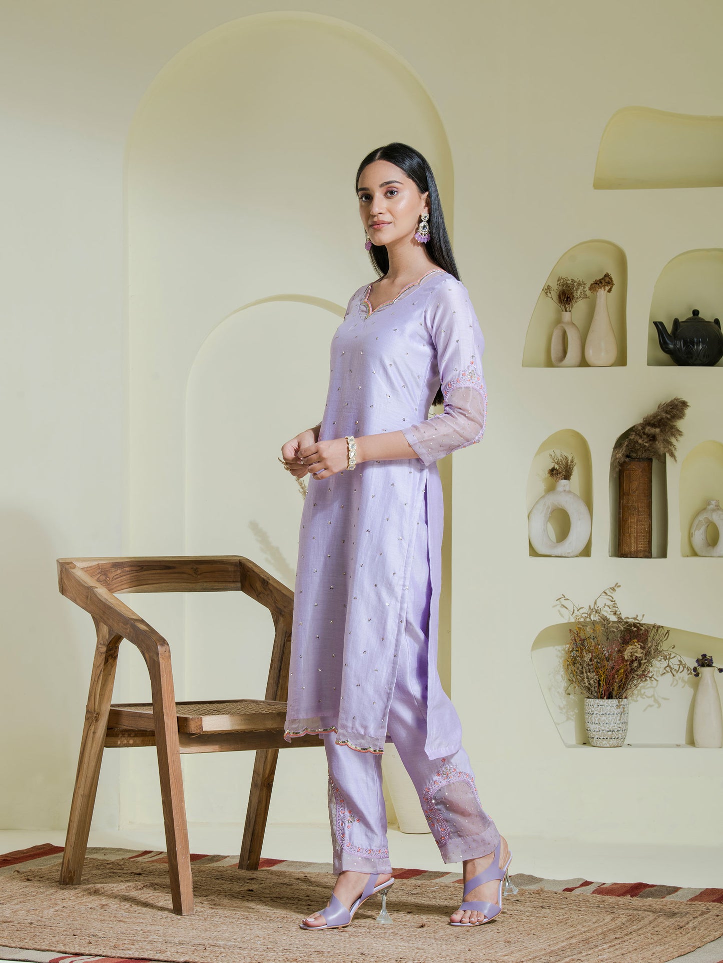 lavender 2 piece hand embroidered kurta set