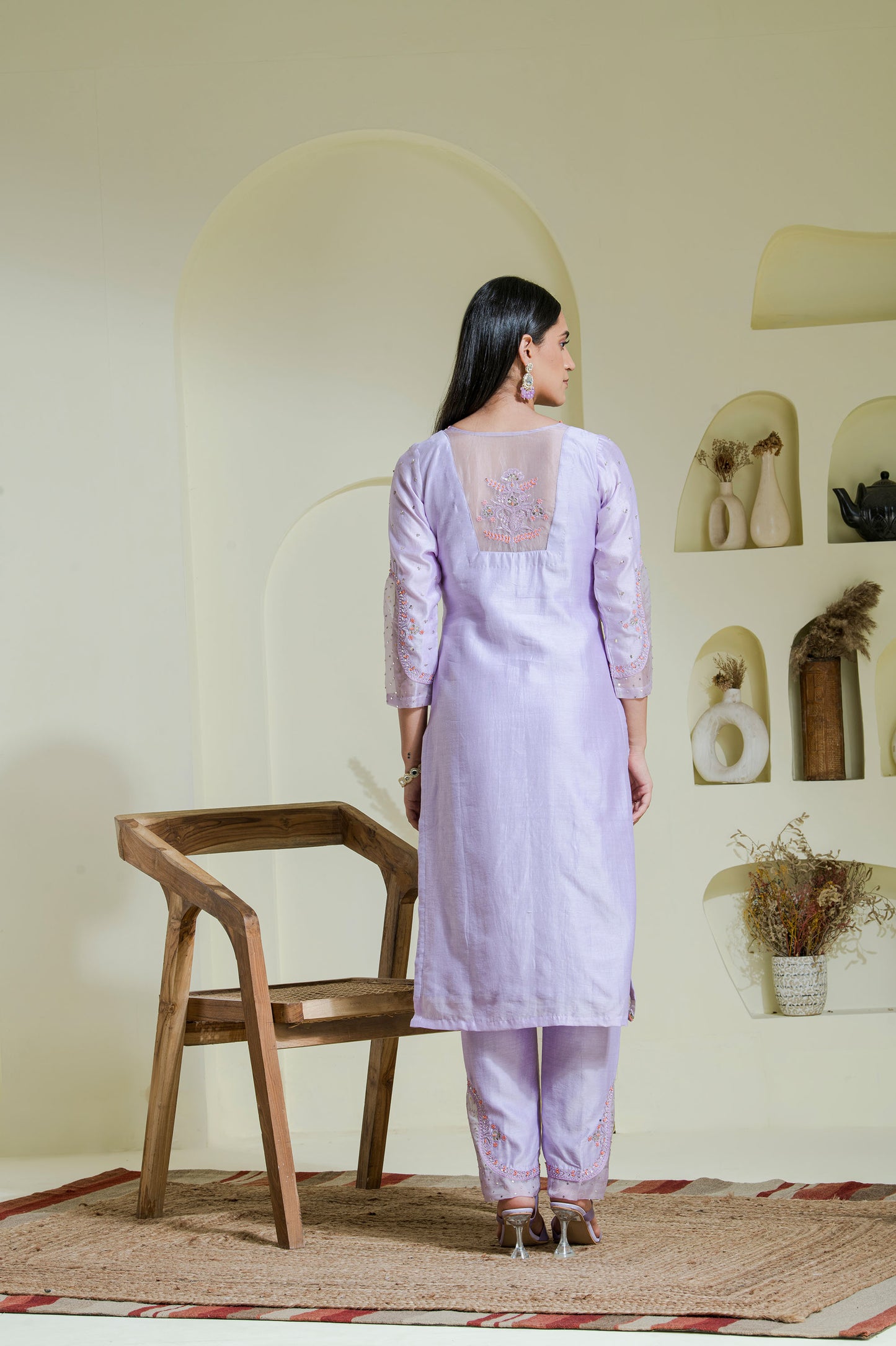 lavender 2 piece hand embroidered kurta set