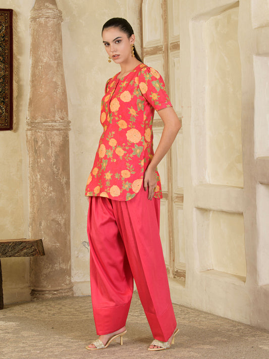 Pink Printed Farsi Salwar Kurta Set ( set of 3 )
