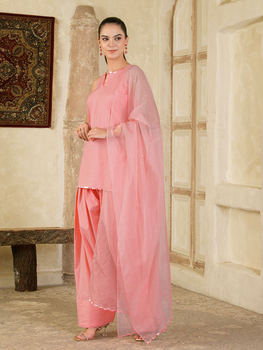 Pink Sequins Embroidered Farsi Salwar Kurta Set ( set of 3 )