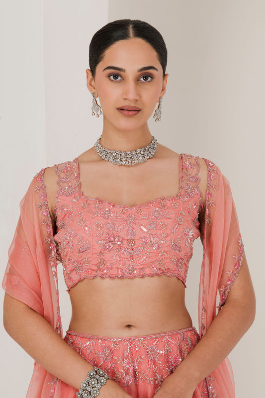 Dusty pink hand embroidered lehenga set