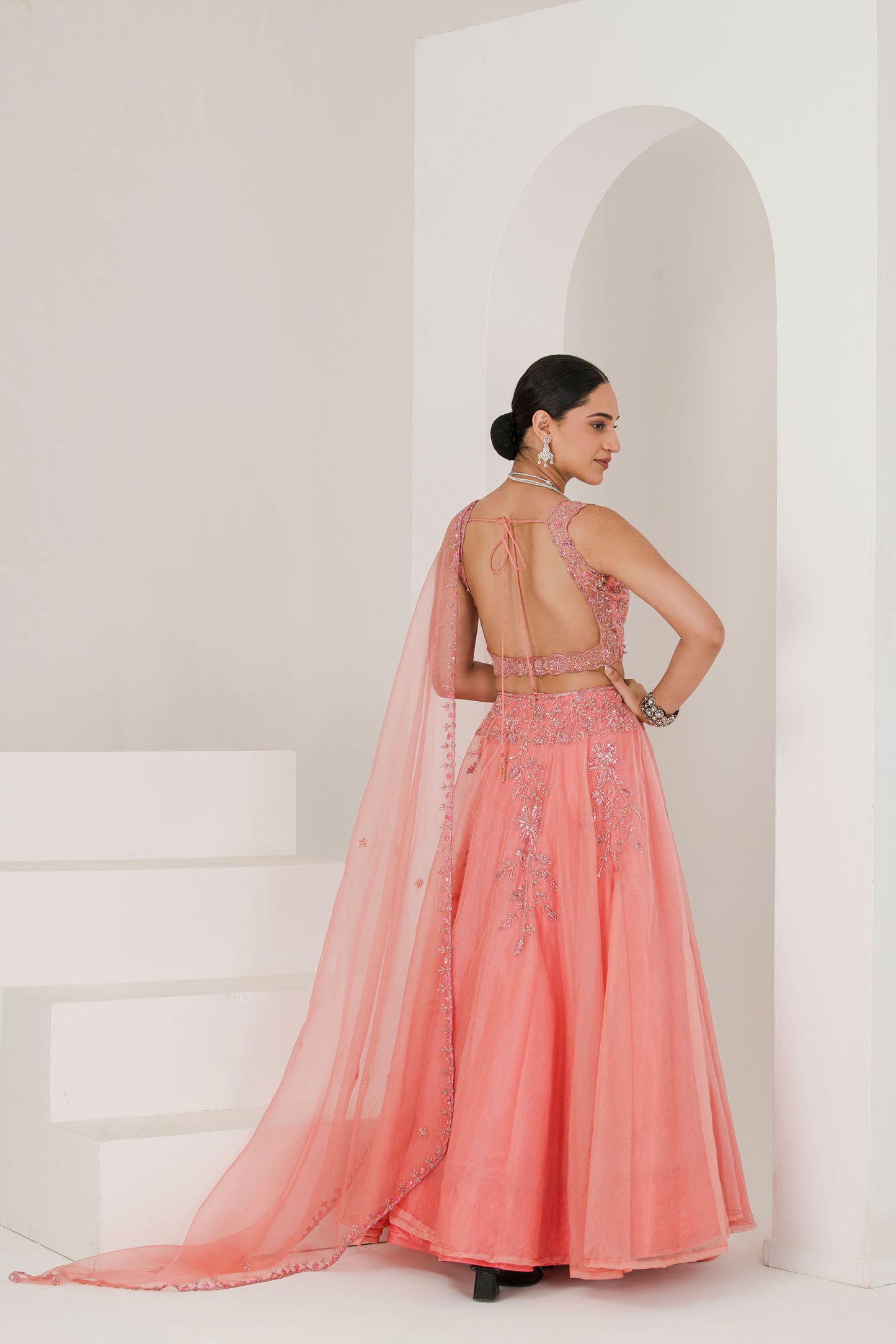 Dusty pink hand embroidered lehenga set