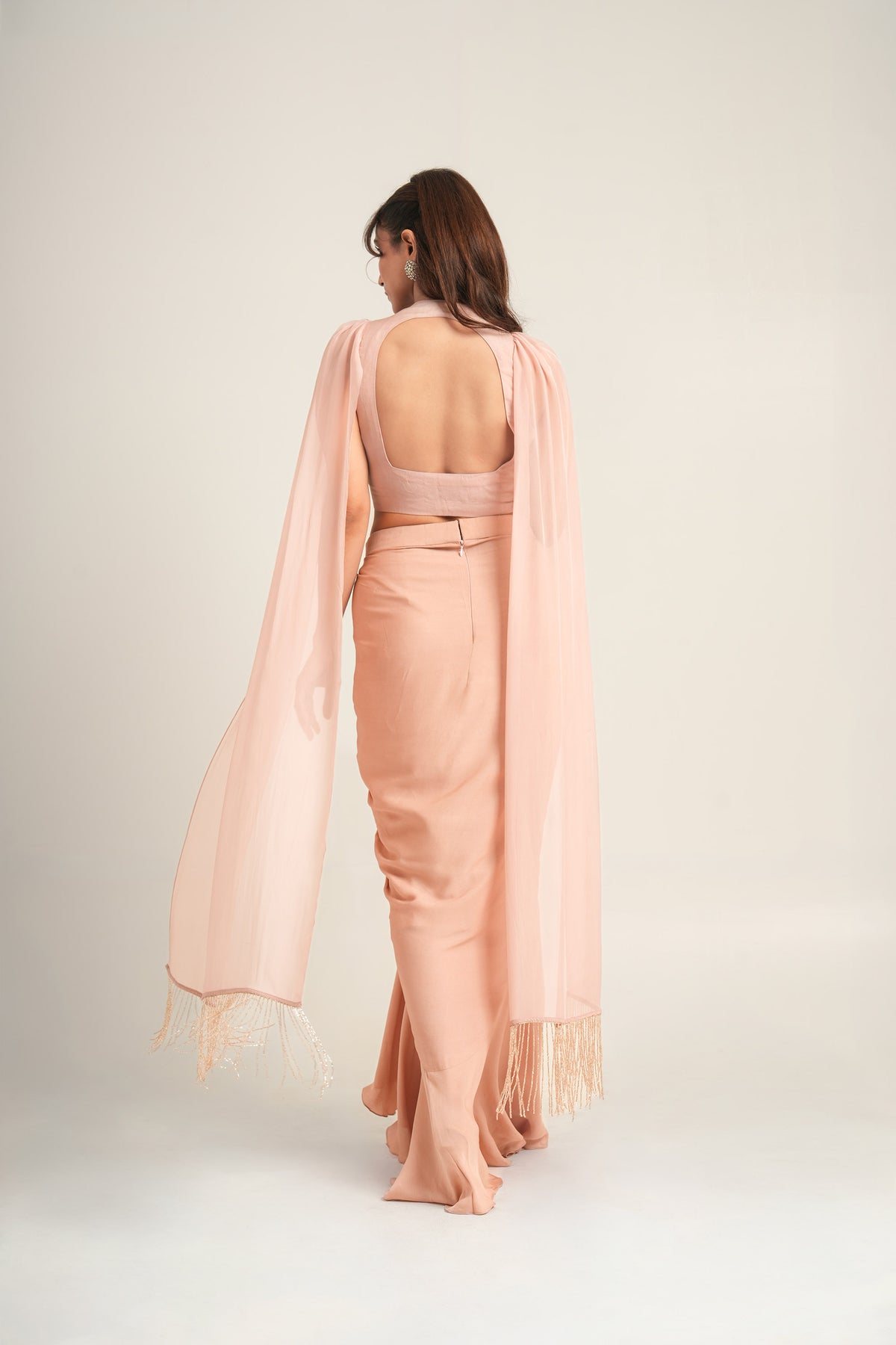 Desert Dusty Pink Pita Embroidery Double Georgette Sangeet  Draped Skirt
