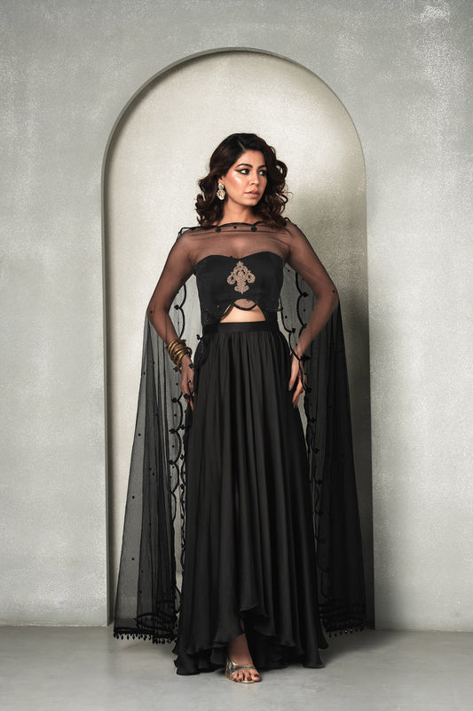 Black Swan Georgette Satin Zardozi Work Tube Cocktail Dress