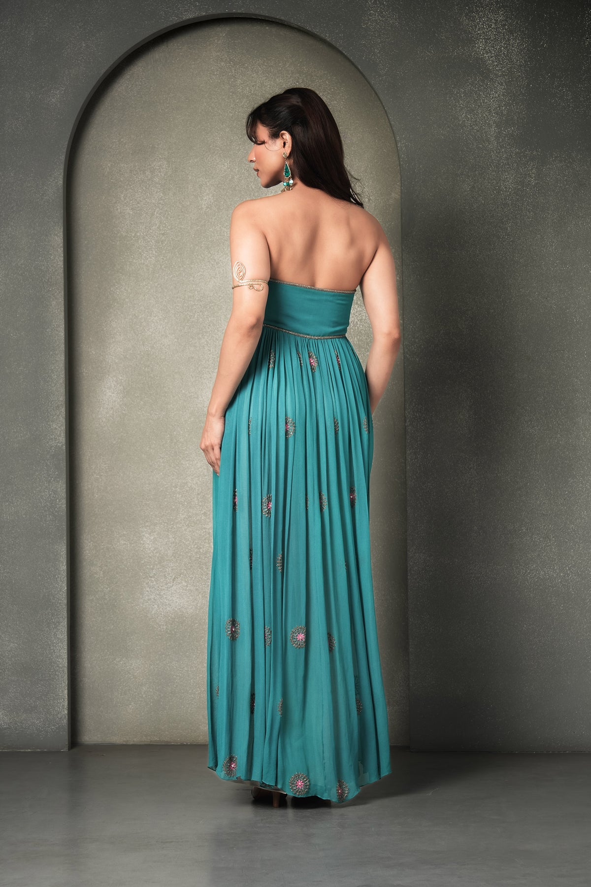 Teal Blue & Cream Laguna Bemberg Georgette Resham Work  Cape with Gharara