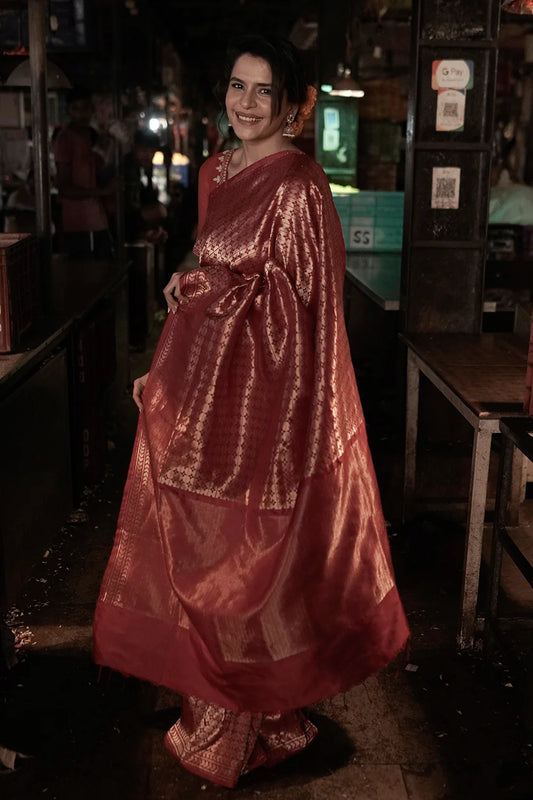 Berry Red handloom pure silk brocade Banarasi Saree
