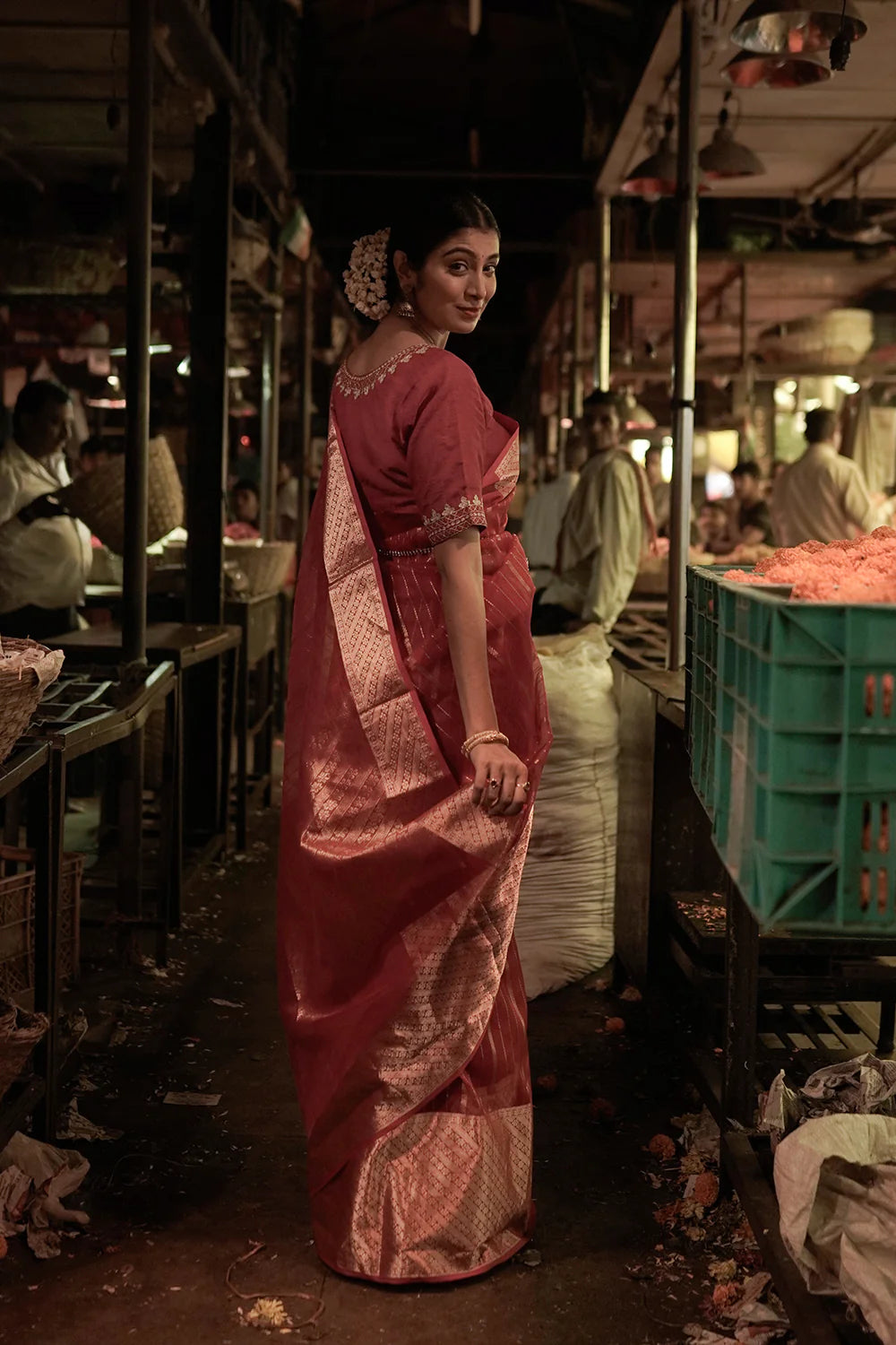 Hot Pink Handloom Chanderi pure Katan silk Saree with broad Gold Zari border