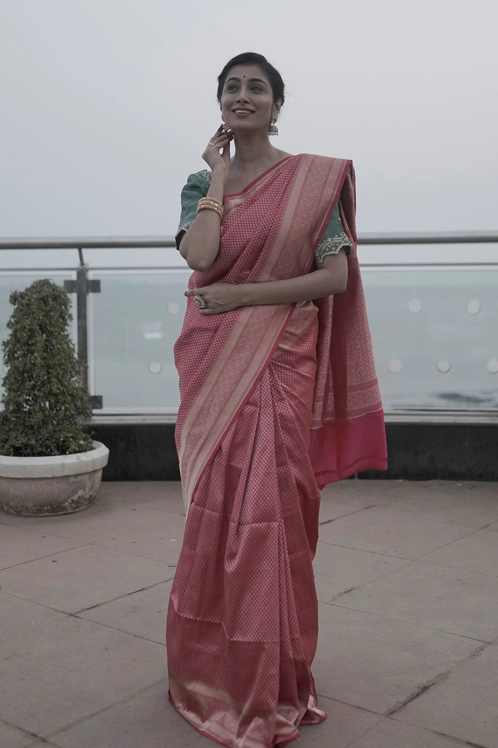 Hot Pink Handloom pure silk Brocade Banarasi Saree
