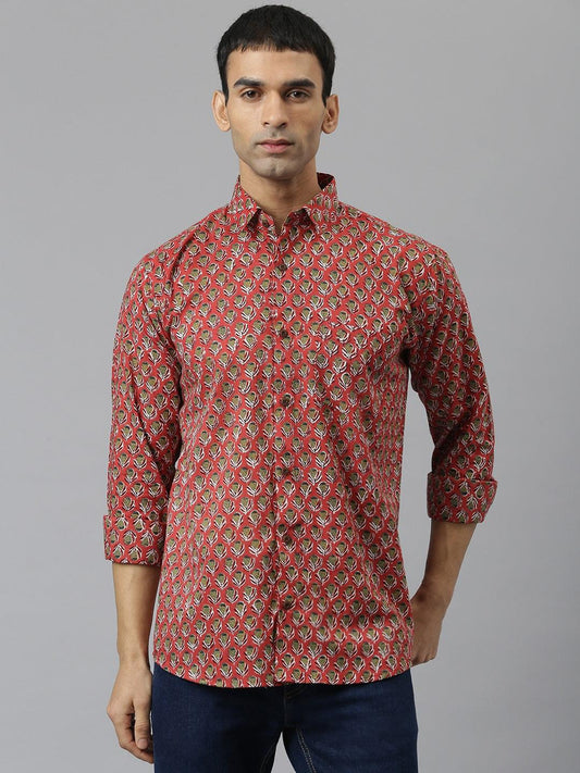 Millennial Men Pink & Green Cotton  Full Sleeve  Shirt for Men-MMF0277 - world.com