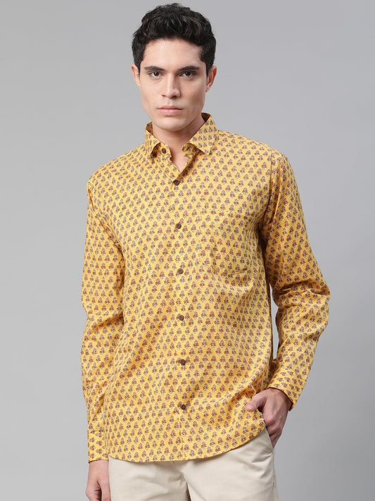 Millennial Men Mustard & Pink Cotton  Full Sleeve  Shirt for Men-MMF0282 - world.com