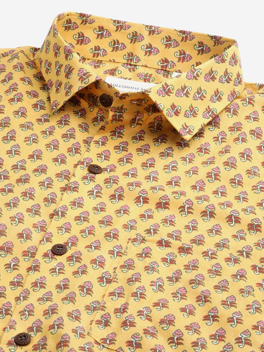 Millennial Men Mustard & Pink Cotton  Full Sleeve  Shirt for Men-MMF0282 - world.com