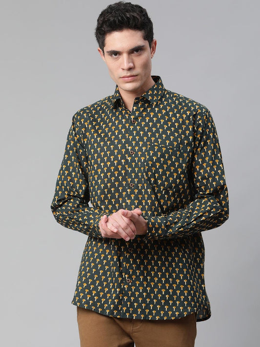 Millennial Men Dark Green  & Mustard Cotton  Full Sleeve  Shirt for Men-MMF0284 - world.com