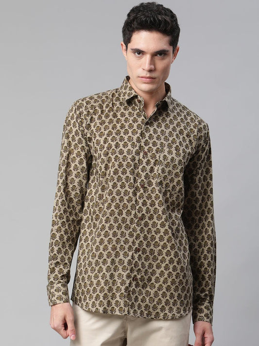 Millennial Men Grey & Green Cotton  Full Sleeve  Shirt for Men-MMF0285 - world.com