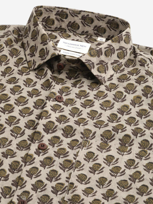 Millennial Men Grey & Green Cotton  Full Sleeve  Shirt for Men-MMF0285 - world.com