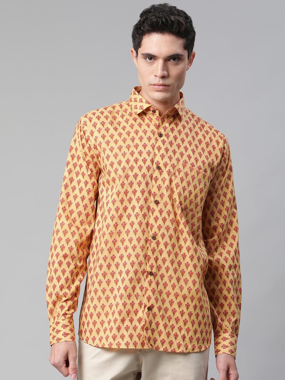 Millennial Men Mustard & Pink Cotton  Full Sleeve  Shirt for Men-MMF0289 - world.com