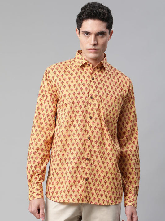 Millennial Men Mustard & Pink Cotton  Full Sleeve  Shirt for Men-MMF0289 - world.com
