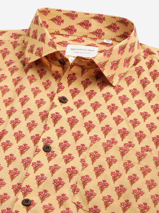 Millennial Men Mustard & Pink Cotton  Full Sleeve  Shirt for Men-MMF0289 - world.com